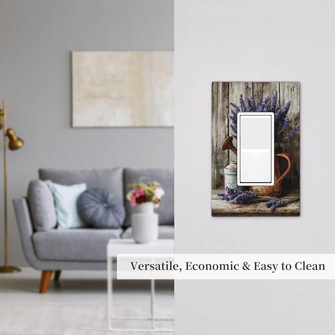 Rustic Flowers Lavender Purple Floral Oil Painting Decorative Outlet Covers 1 Gang Single Rocker Light Switch Cover Plate Wall Plates GFCI Faceplate for Farmhouse Bedroom Decor