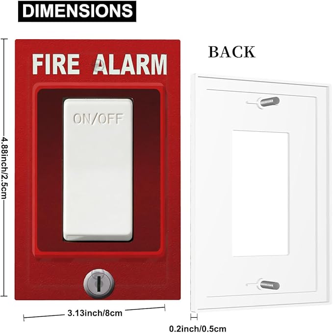 Novelty Fire Alarm Prank Single Rocker Switch Cover - 1-Gang Standard US Size Fire Station Themed Light Switch Covers for Game Room Decor