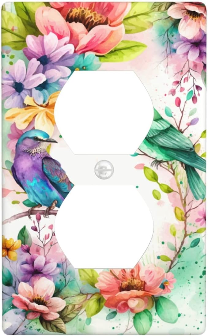 Bird Floral Flower Outlet Covers Decorative Electrical Outlets Duplex Outlet 1-Gang Wall Plate Receptacle Wall Outlet Cover