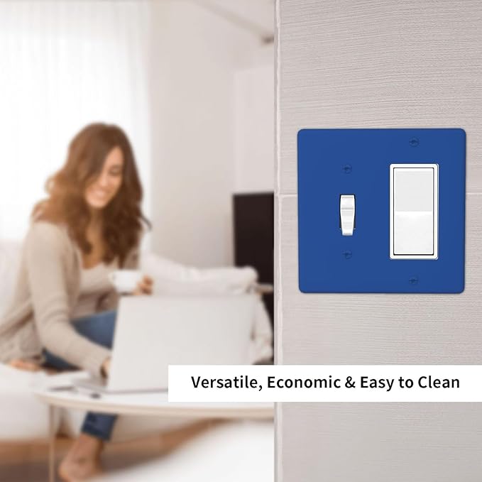 Blue 2 Gang Combination Light Switch Cover Decorative 1-Toggle 1-Decorator Wall Plate Electrical GFCI Combo Receptacle Faceplate