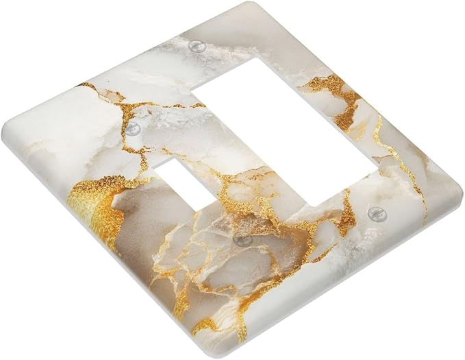 Gold Marble Crack Simple Abstract Print Outlet Covers 1 Toggle 1 Rocker Combination Decorative Wall Plate Electrical Switch Plates Light Switch Cover Plate for Bathroom Kitchen Home Decor