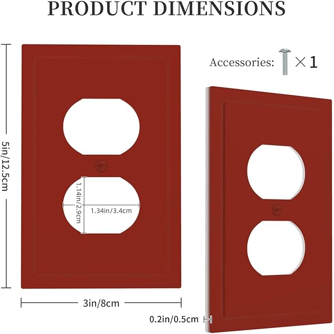 Decorative Dark Red 1 Gang Single Duplex Wall Plate Receptacle Outlet Covers, Modern Solid Colored/Color Wine Red Dual Device Socket Light Switch Cover Switchplate Faceplate Jumbo/Large Size