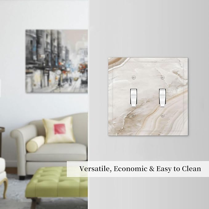 Decorative Switch Plates Beige Marble Pattern 2 Gang Double Toggle Wall Plate Outlet Light Switch Cover Electrical Faceplate for living Room Bedroom Decor