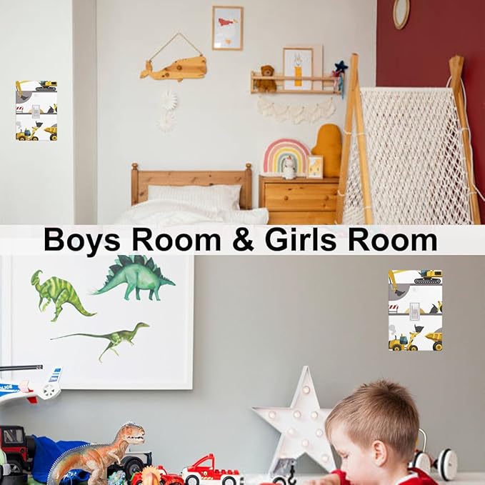 Construction Truck 1-Gang Toggle Light Switch Plate, Excavator Truck Wall Plate for Boys Kids Room, Playroom & Bedroom