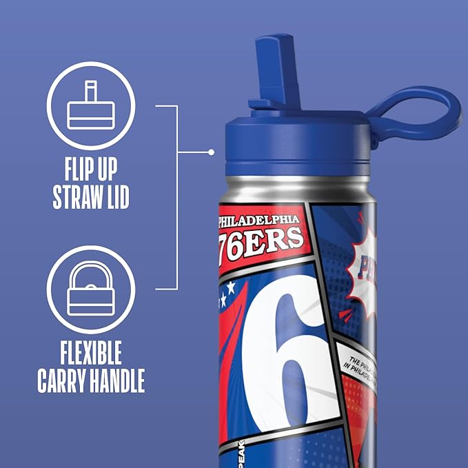 Hydrapeak x NBA Philadelphia 76ers 20 oz Stainless Steel Water Bottle, Officially Licensed Double Wall Insulated Sports Bottle with Straw Lid, Reusable Leakproof Gift for Kids & Adults
