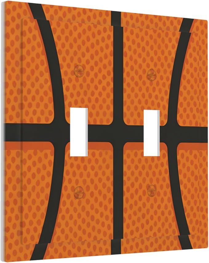 Vintage Basketball Texture Double Toggle Switch Cover - 2-Gang Standard US Size Sports Themed Light Switch Covers for Boy's Bedroom Decor