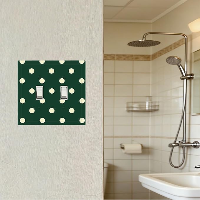 Hunter Green Polka Dot Double Toggle Switch Cover - 2-Gang Standard US Size Retro Preppy Light Switch Covers, Vintage Emerald Dot for All Room Home Decor
