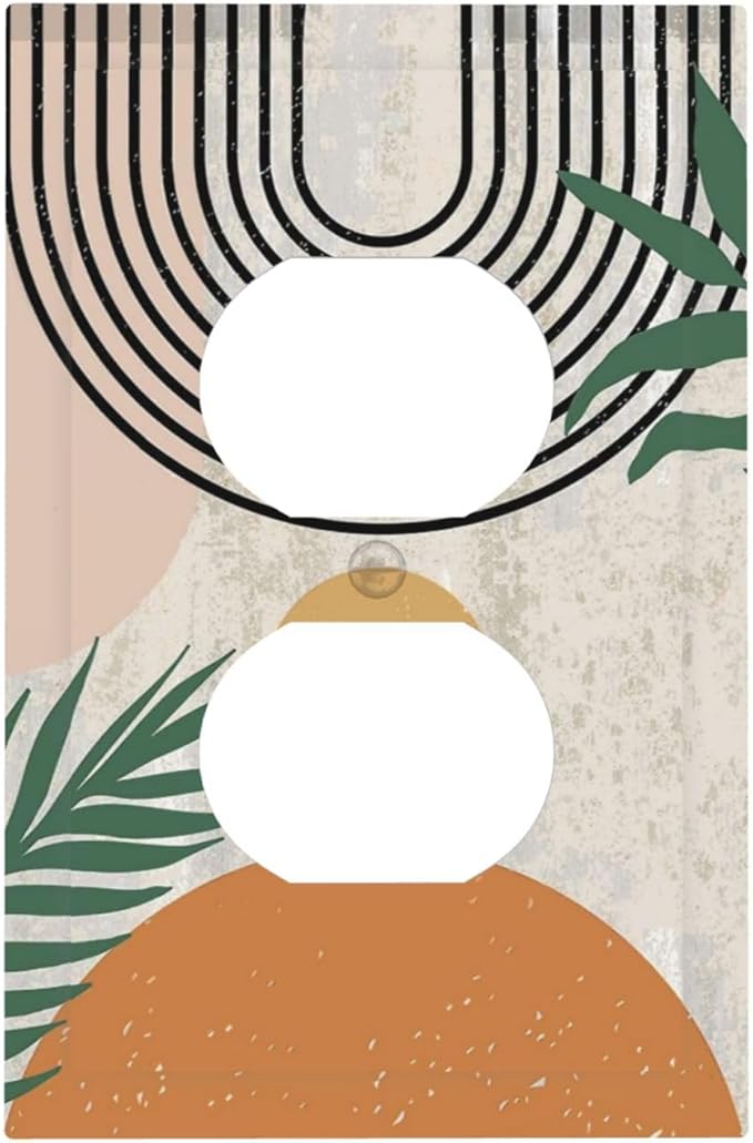 Minimalist Aesthetic Abstract Art Mid Century Modern Leaf Geometric Boho Sun 1 Gang Duplex Wall Plate Electrical Receptacle Outlet Cover Decorative Dual Device Mid Size Plug Light Switch Wallplate