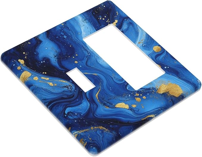 Light Switch Cover Plate Navy Blue Gold Marble Abstract Luxury 2 Gang Toggle Rocker Combo Wall Plates Decorative Switch Plates and Outlet Covers Socket Cover for Bathroom Home Decor
