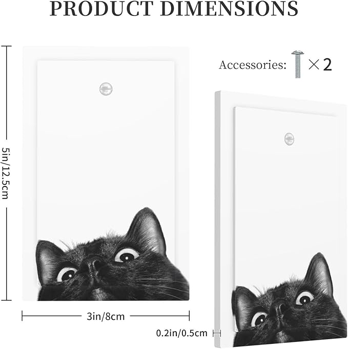 Peeping Black Cat Cute Animals Light Switch Cover Plate 1 Gang No Device Blank Electrical Wall Plates Faceplate Decorative Switch Plate for Kids Room Home Decor