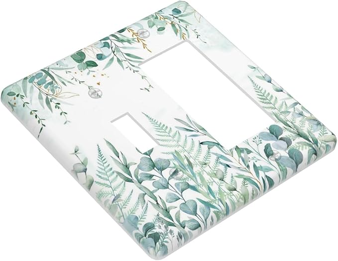 Boho Green Eucalyptus Leaf Floral Sage Flower Outlet Covers 1 Toggle 1 Rocker Combination Decorative Wall Plate Electrical Switch Plates Light Switch Cover Plate for Bedroom Living Room Decor