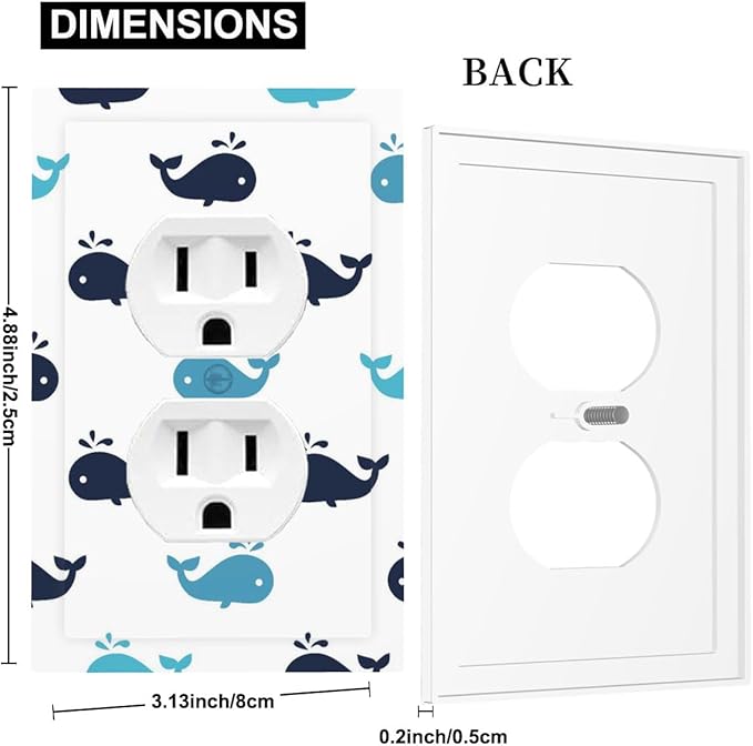 Cute Blue Whales Duplex Wall Plate - 1-Gang Standard US Size Nautical Whale Pod Outlet Covers, Minimalist Coastal for Nursery Decor