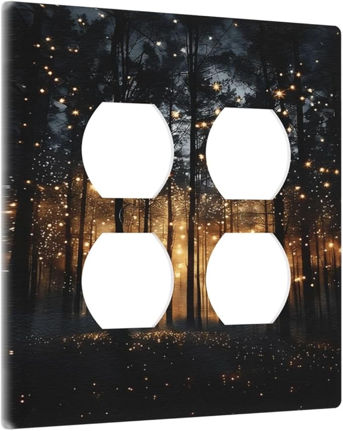 Whimsical Nature Enchanted Forest Landscape Outlet Covers 2 Gang Double Duplex Decorative Light Switch Covers Electrical Wallplates Socket Faceplate for Bedroom Living Room Decor