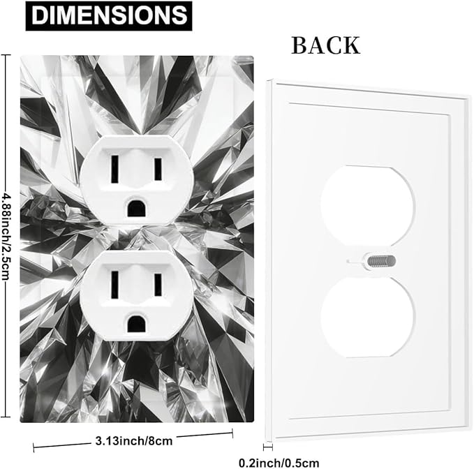 Sparkling Diamond Cut Duplex Wall Plate - 1-Gang Standard US Size Crystal Glam Outlet Covers for Living Room Bedroom Bathroom Decor