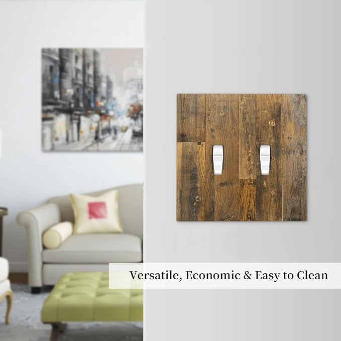 Brown Wood Vintage Rustic Old Board Decorative Switch Plates 2 Gang Double Toggle Outlet Light Switch Cover Wall Plate Electrical Faceplate for Farmhouse Home Decor