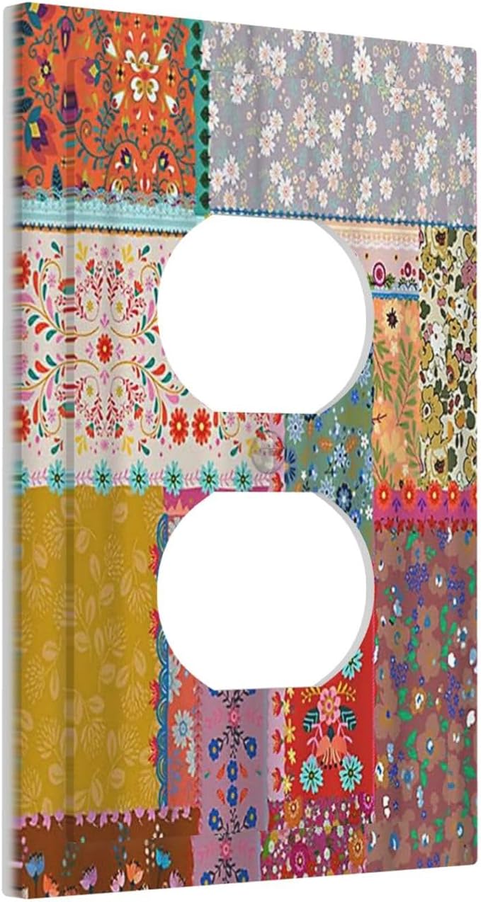 Outlet Covers Boho Patchwork Bohemian Stitching Colorful Floral 1 Gang Duplex Light Switch Cover Plate Decorative Wall Plates Electrical Switchplate Receptacle Cover for Bathroom Home Decor