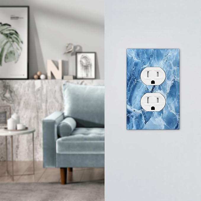 Outlet Covers Blue Marble Abstract Luxury Modern 1 Gang Duplex Light Switch Cover Plate Decorative Wall Plates Electrical Switchplate Receptacle for Bathroom Bedroom Decor（2 Pack）