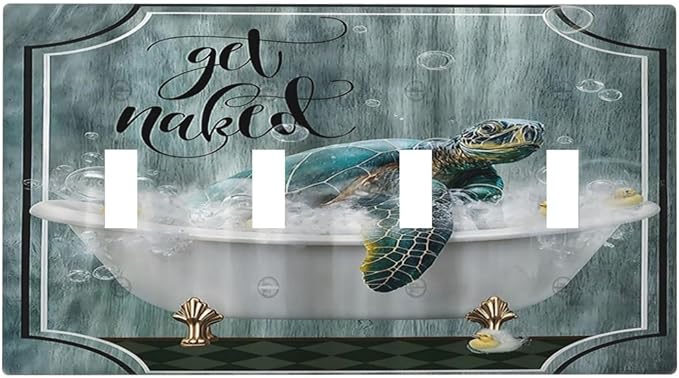 Teal Green Sea Turtle Funny Ocean Vintage Tortoise Beach Theme Light Switch Covers Quad Toggle 4 Gang Wall Plate Decorative Switch Plates Electrical Faceplate for Kids Room Bathroom Decor