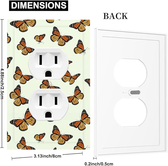 Monarch Butterfly Duplex Wall Plate - 1-Gang Standard US Size Butterfly Migration Outlet Covers, Vibrant Orange Whimsical Garden for Girls Room
