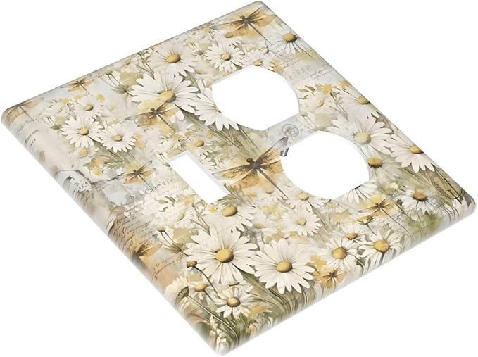 Vintage Letter Paper Wildflowers Dragonfly Daisy Floral Wallplates 1 Toggle 1 Duplex Switch Plate Electrical GFCI Faceplate Decorative Light Switch Covers for Farmhouse Bedroom Decor
