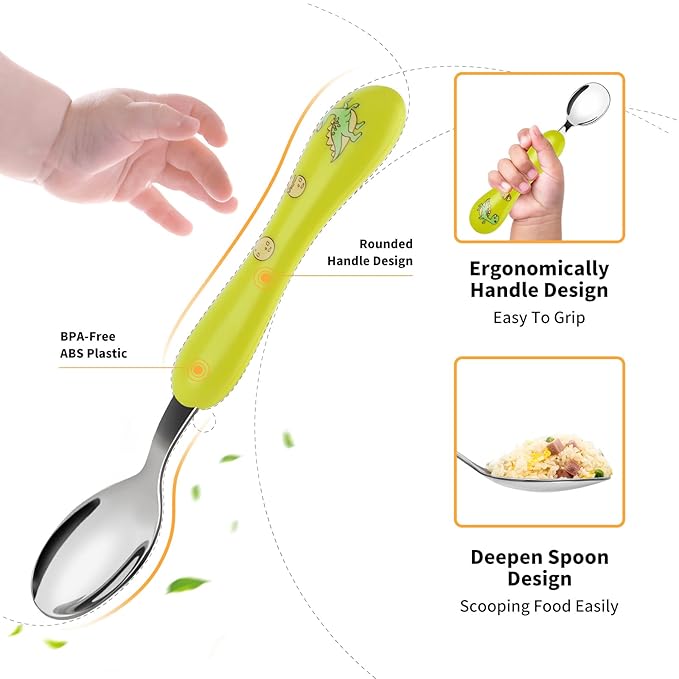 Lehoo Castle 6 Pieces Toddler Utensils, Kids Silverware for 2 3 4 Years Old, Stainless Steel Knife Fork and Spoon Set with Plastic Handle, Safe Toddler Cutlery (Orange)