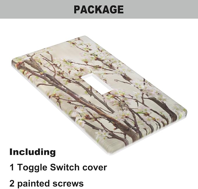 Cherry Blossom Tree Light Switch Cover Plate Cherry Blossom Flowers Pink Single Toggle Wall Plate 1 Gang Switchplate Home Decor for Living Room Kitchen 4.5"x 2.76"