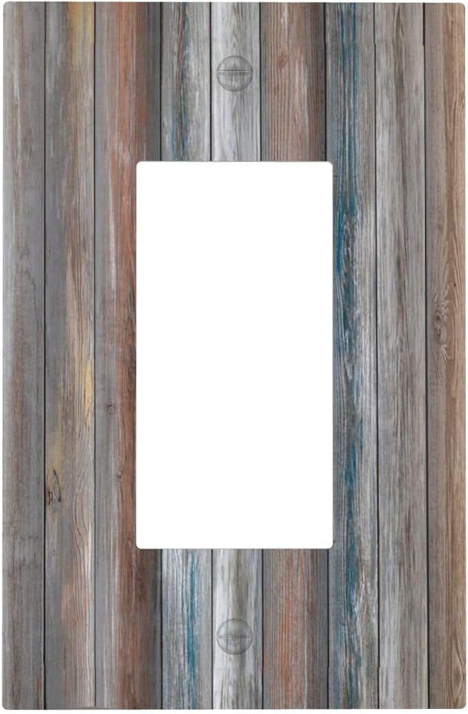 Outlet Covers Vintage Blue Grey Wood Plank 1 Gang Wall Plate Single Rocker Light Switch Cover Rustic Country Decorative GFCI Receptacle Cover Electrical Switchplate for Farmhouse Home Decor