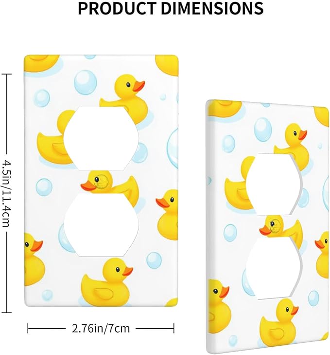 Yellow Rubber Duck 1-Gang Duplex Wall Plate, Cute Duck Bubble Outlet Cover for Kids Bathroom, Boys Girls Room & Nursery