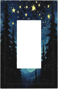 Decorative Outlet Covers Blue Starry Sky Forest Painted Star Pine Tree Oil Painting 1 Gang Single Rocker Light Switch Cover Plate Wall Plates GFCI Faceplate for Bedroom Cabin Decor