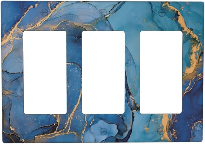 Blue Marble Triple Rocker Light Switch Plate Covers Decorative 3 Gang Decora Wall Plate Modern Ombre WatercolorInk Art Gifi Lightswitch Faceplate for Bathroom Kitchen 6.38" X 4.9"