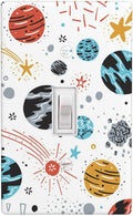 Space Planets Stars 1-Gang Toggle Light Switch Plate, Cartoon Space Wall Plate for Kids Room, Playroom, Bathroom & Kitchen