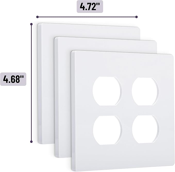 Bates Screwless Double Duplex Outlet Covers, 3 Pack, White, 2 Gang Screwless Wall Plate Cover