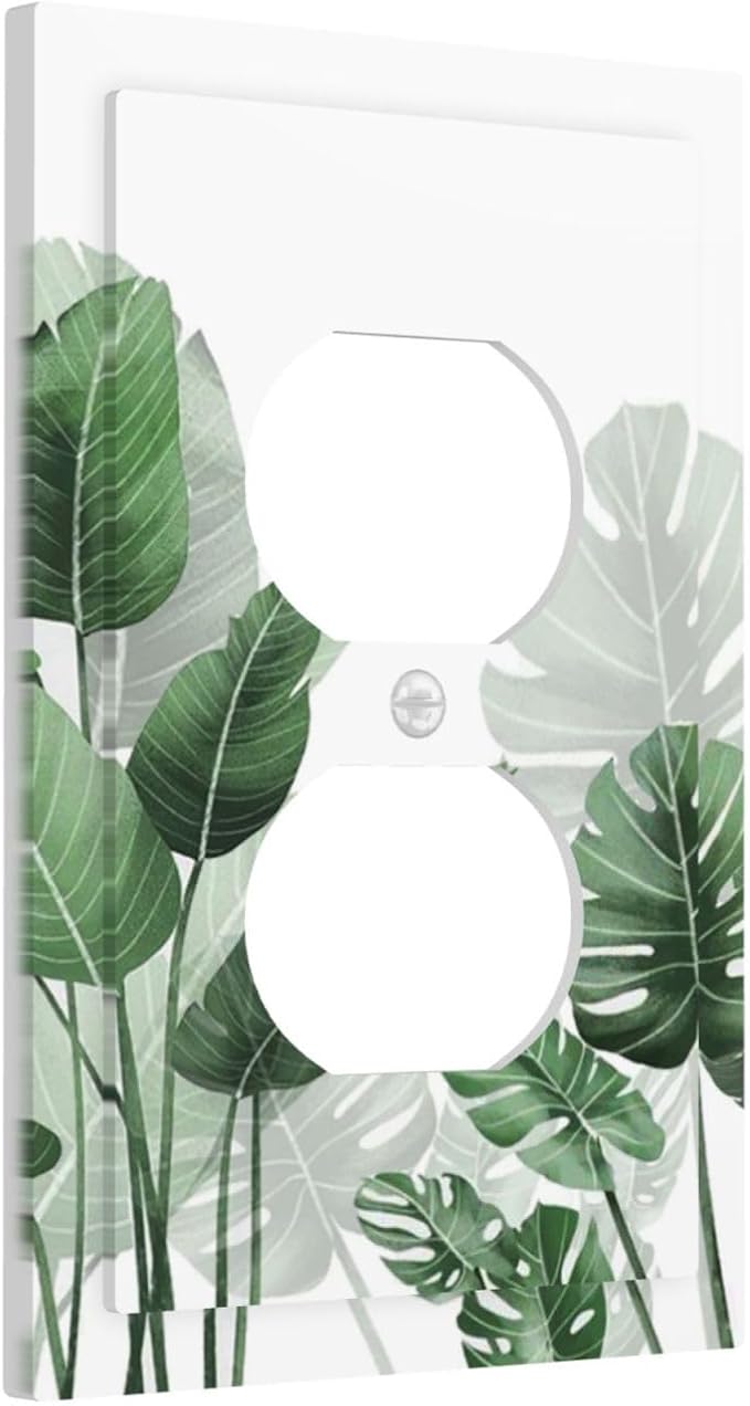 Outlet Covers Boho Tropical Plant Natural Palm Leaf 1 Gang Duplex Light Switch Cover Decorative Switch Plates Electrical Receptacle Faceplate Wall Plate For Bed Room Living Room Decor