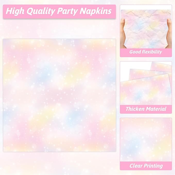 200pcs Pastel Rainbow Party Plates Napkins Pastel Paper Tableware Set Rainbow Cloud Cake Dessert Disposable Dinnerware Themed Party Decoration for Baby Shower Birthday Decor Supplies Serves 50