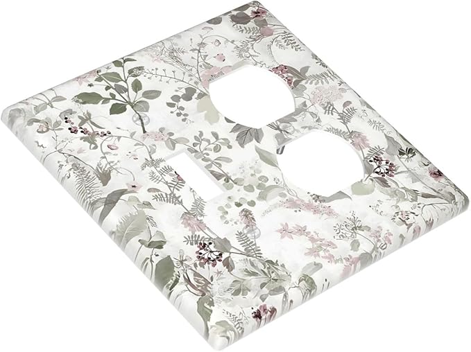 Boho Floral Leaf Vintage Watercolor Flower Wallplates 1 Toggle 1 Duplex Switch Plate Electrical GFCI Faceplate Decorative Light Switch Covers for Farmhouse Bedroom Decor