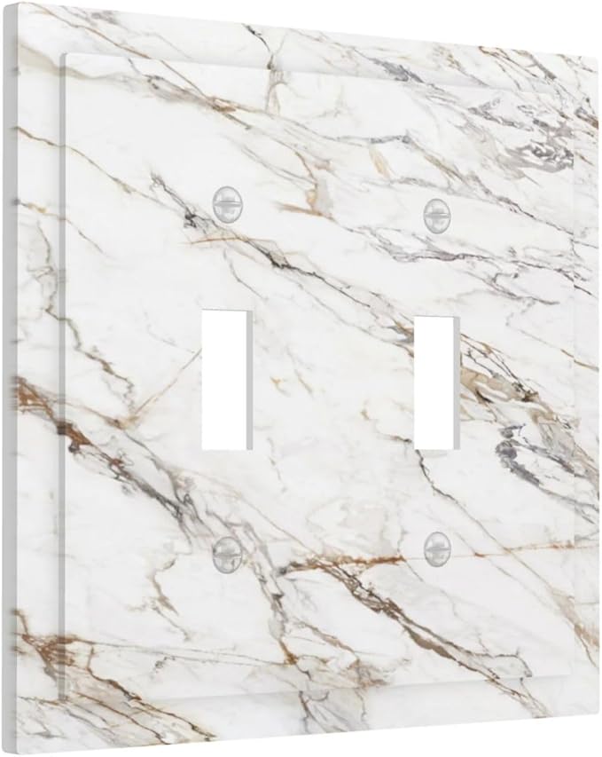 Light Switch Cover Plate White Brown Marble Abstract Modern Luxury 2 Gang Double Toggle Decorative Switch Plates Plug Cover Wall Plates Electrical Faceplate for Bathroom Kitchen Decor