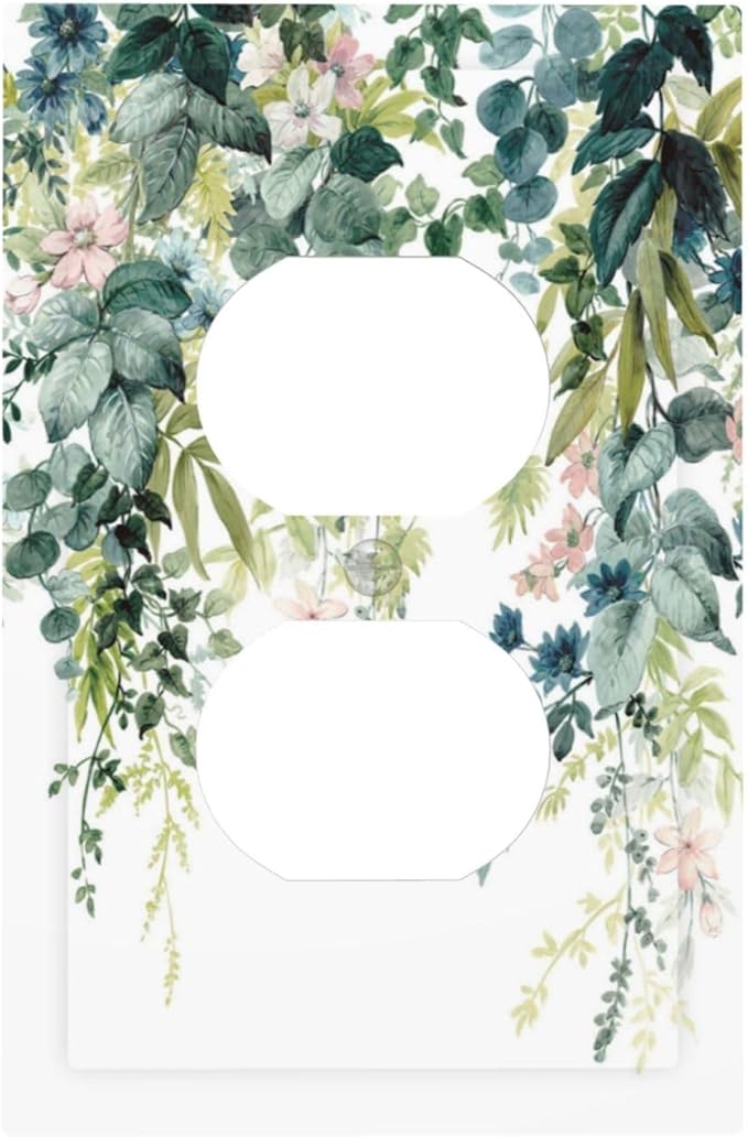 Colorful Plant Flower Sage Eucalyptus Leaves Outlet Covers 1 Gang Duplex Light Switch Cover Decorative Switch Plates Electrical Receptacle Faceplate Wall Plate for Bedroom Living Room Decor