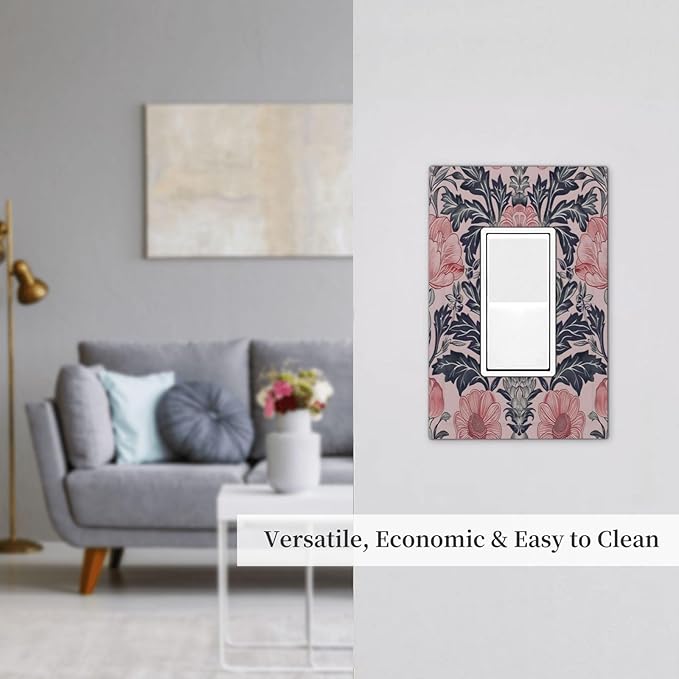 Pink Floral Vintage Botanical Boho Flower Decorative Outlet Covers 1 Gang Single Rocker Light Switch Cover Plate Wall Plates GFCI Faceplate for Farmhouse Home Decor