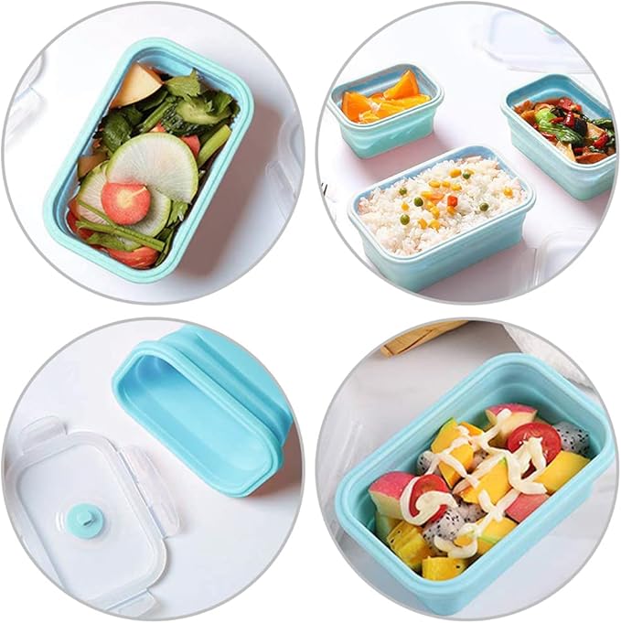 Alimat PluS 27oz Silicone Food Storage Containers, 3 Pack Set 800ml Collapsible Food Storage Containers with Lids(Blue)