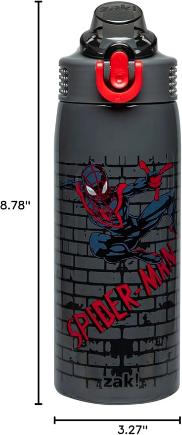 Zak Designs Marvel Spider-Man Sage Kids Water Bottle For School or Travel, 19oz Stainless Steel Water Bottle With Straw, Handle, and Leak-Proof, Pop-Up Spout Cover (Miles Morales)