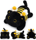 Weighted Cat Stuffed Animal,Bee Black Cat Plush Soft Weighted Plushies,Cute Plush Toys with Removable Honeybee Outfit Costume,Sensory Comfort Huggable Weighted Plush Animals Gifts for Kids