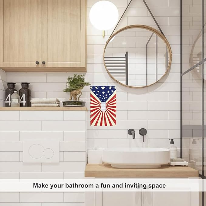 Vintage American Flags Single Toggle Light Switch Cover, Patriotic Theme 1-Gang Wall Plate 4.5 x 2.76 Inch for Home Office Decor