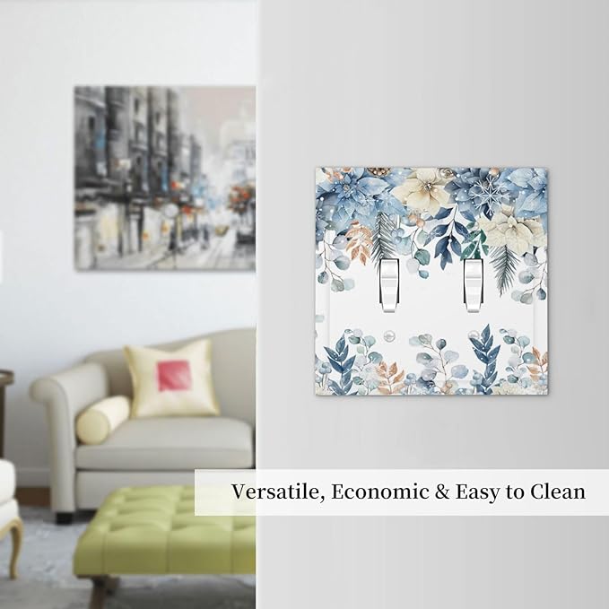 Blue Vine Snowflake Plants Leaves Floral Flowers Decorative Switch Plates 2 Gang Double Toggle Outlet Light Switch Cover Wall Plate Electrical Faceplate for Bedroom Living Room Decor