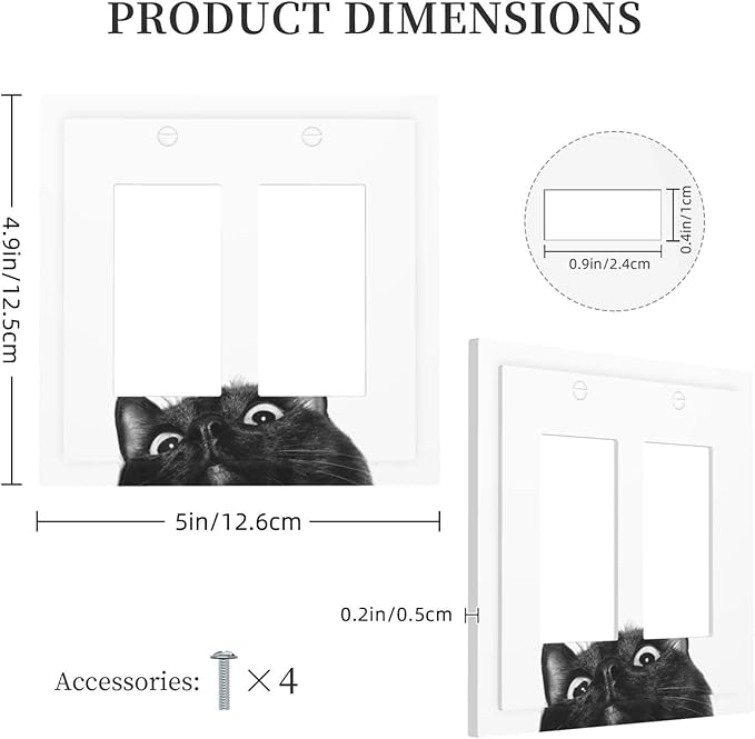 Peeping Black Cat Cute Animals Decorative Outlet Covers 2 Gang Double GFCI Rocker Electrical Wall Panels Light Switch Cover Plate for Kids Room Home Decor