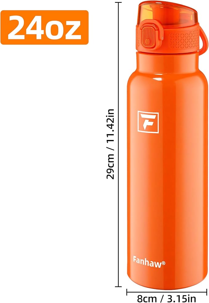 Fanhaw Daylite Series 24 oz Stainless Steel Insulated Water Bottle with Silicone Spout Lid, Double-Wall Vacuum Leakproof Metal Bottle, Anniversary Birthday Gift for Kids, Women & Men (Special Red)