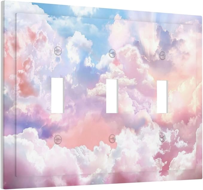 Colorful Abstract Clouds 3 Gang Light Switch Cover Triple Toggle Wall Plates Decorator Receptacle Outlet Covers Electrical Switchplate Faceplate for Bedroom Bathroom Kitchen Decor