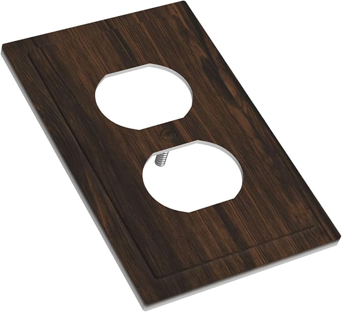 Outlet Covers Dark Brown Wood Grain Rustic Country Wooden 1 Gang Duplex Light Switch Cover Plate Decorative Wall Plates Socket Cover Electrical Switchplate for Farmhouse Home Decor