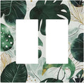 Boho Tropical Green Leaf Watercolor Banana Leaves Decorative Outlet Covers 2 Gang Double Gfci Rocker Electrical Wall Panels Light Switch Cover Plate For Bed Room Living Room Decor