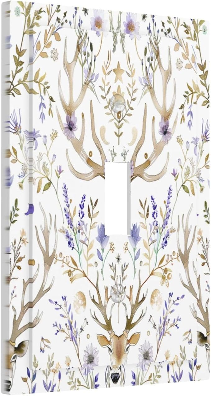 Decorative Light Switch Cover Gothic Retro Floral Damask Elk Wild Flower 1 Gang Single Toggle Device Electrical Faceplate Switchplates Decorator Outlet Wall Plate For Bed Room