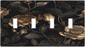 Black Floral Dark Vintage Gold Rose Flower Light Switch Covers Quad Toggle Electrical Faceplate 4 Gang Wall Plate Decorative Switch Plates Cover for Bedroom Living Room Decor